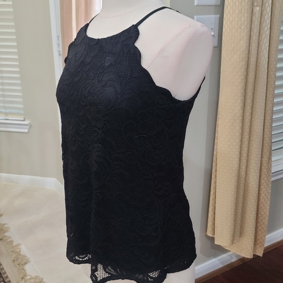 NWT Sz.Sm BCX Black Lace Halter Top - Picture 2 of 9